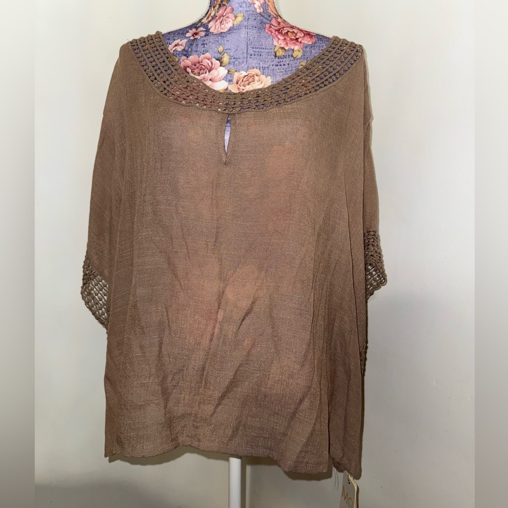 Chic Brown Women's Tunic with Crochet Detail